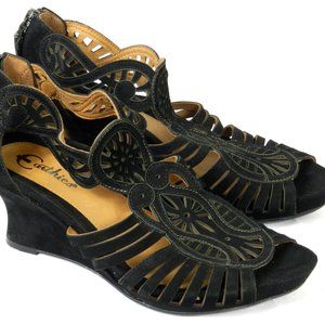 Earthies Caradonna black nubuck wedge sandals - 9.5